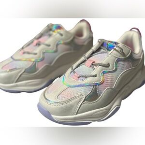 Justice Shimmer No Tie Athletic White Sneakers Size 3 Back To School Athleisure